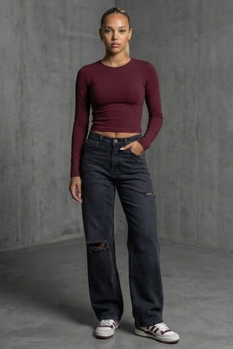 Smoke Gray Ripped Palazzo Jeans MG1560