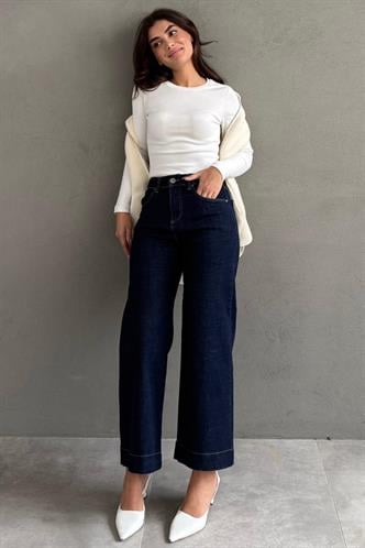 Lacivert Düz Kesim Geniş Paça Kadın Jean MG2630