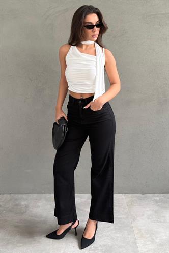 Siyah Düz Kesim Geniş Paça Kadın Flared Jean MG2630