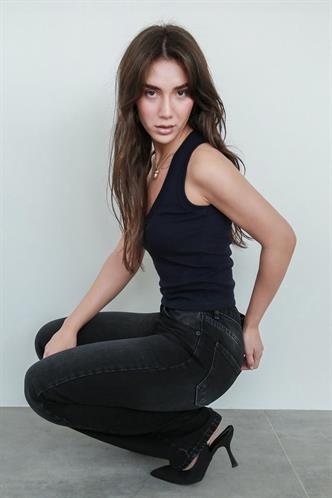 Siyah Yüksek Bel Kadın Wide Leg Pantolon Mg2388