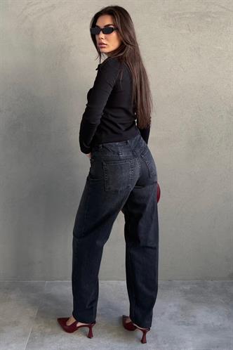 Antrasit %100Pamuklu Geniş Paça Kadın Wide Leg Jean MG2623