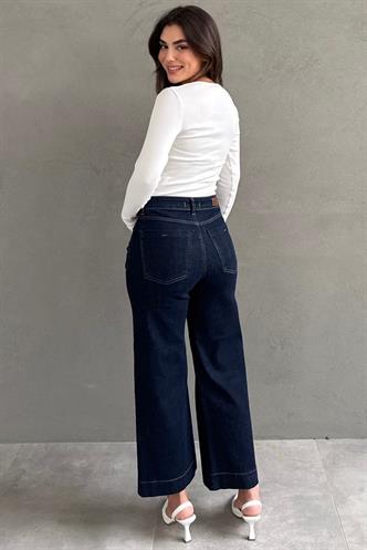 Lacivert Düz Kesim Geniş Paça Kadın Jean MG2630