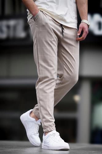 Madmext Ekoseli Bej Jogger Mad4081