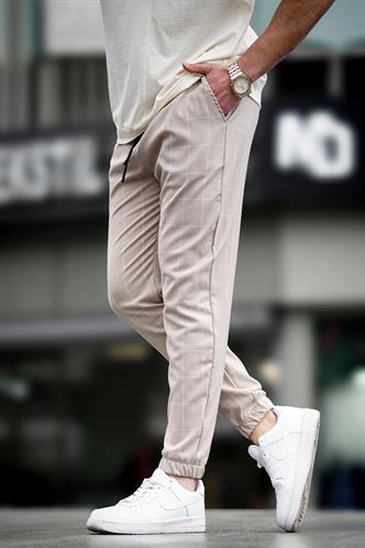 Madmext Ekoseli Bej Jogger Mad4081