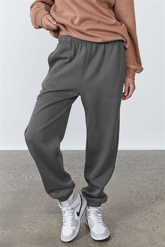 Kadın Antrasit Beli Lastikli Oversize Eşofman Altı MG1235