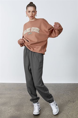 Kadın Antrasit Beli Lastikli Oversize Eşofman Altı MG1235