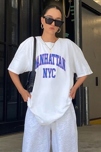 Kadın Beyaz Baskılı Oversize T-shirt MG1231