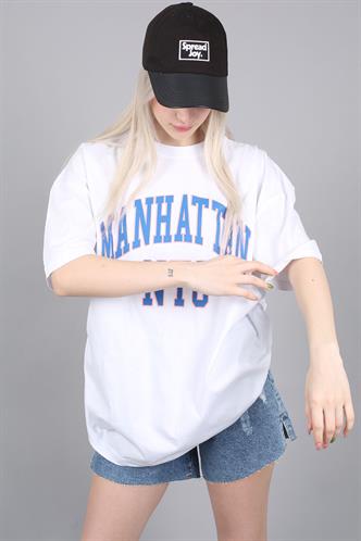 Kadın Beyaz Baskılı Oversize T-shirt MG1231