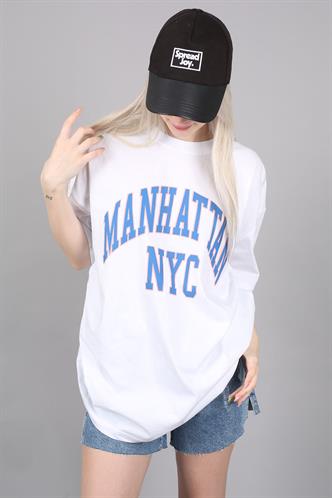 Kadın Beyaz Baskılı Oversize T-shirt MG1231