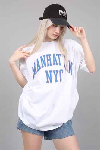 Kadın Beyaz Baskılı Oversize T-shirt MG1231