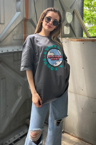 Kadın Füme Baskılı Oversize T-shirt MG948