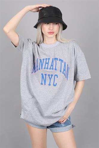 Kadın Gri Baskılı Oversize T-shirt MG1231