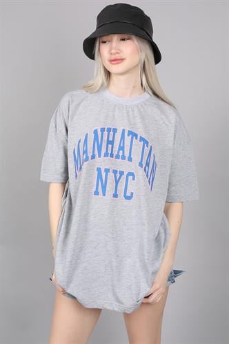 Kadın Gri Baskılı Oversize T-shirt MG1231