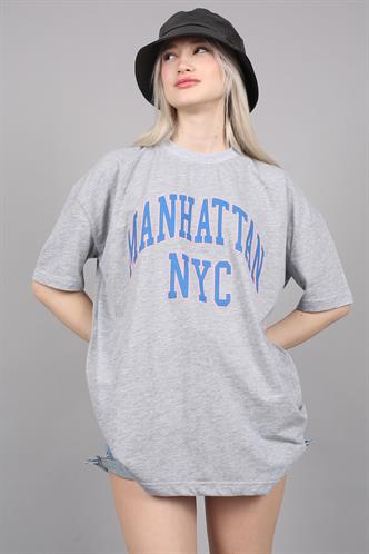 Kadın Gri Baskılı Oversize T-shirt MG1231