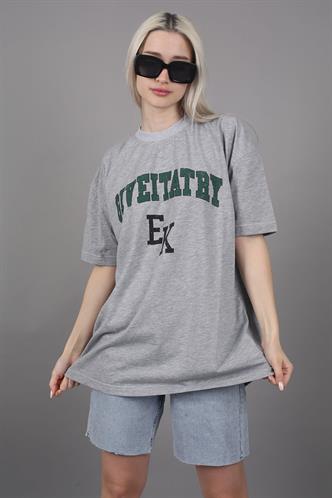 Kadın Gri Baskılı Oversize T-shirt MG1318