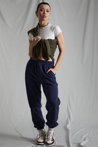 Women Navy Blue Oversize Sweatpants MG1235