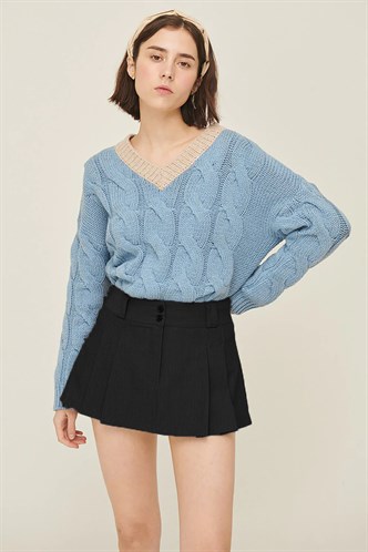 Kadın Siyah Basic Pileli Mini Etek MG1474