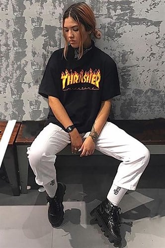 Kadın Siyah Baskılı Oversize T-shirt MG1346