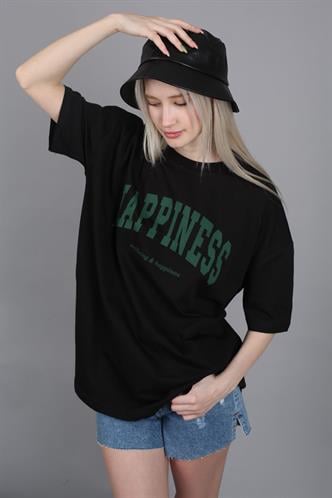 Women Printed Oversize Black T-Shirt MG1230