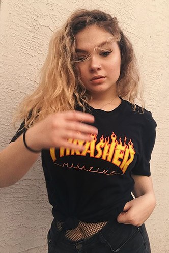 Kadın Siyah Baskılı Oversize T-shirt MG1346