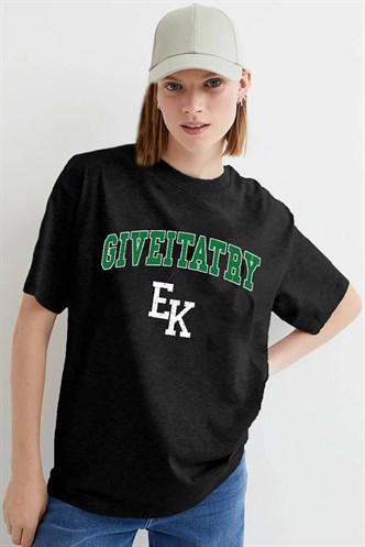 Kadın Siyah Baskılı Oversize T-shirt MG1318