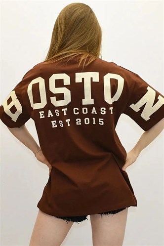 Women Printed Oversize Brown T-Shirt MG1529