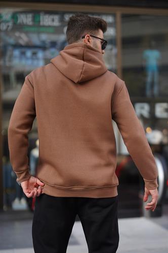 Kahverengi Kapüşonlu Düğme Detaylı Sweatshirt 6150
