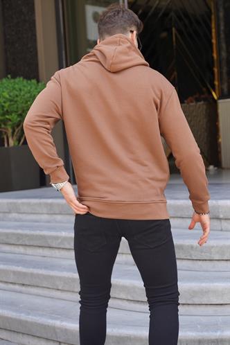 Kahverengi Kapüşonlu Nakışlı Erkek Sweatshirt 6145