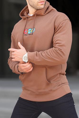 Kahverengi Kapüşonlu Nakışlı Erkek Sweatshirt 6145