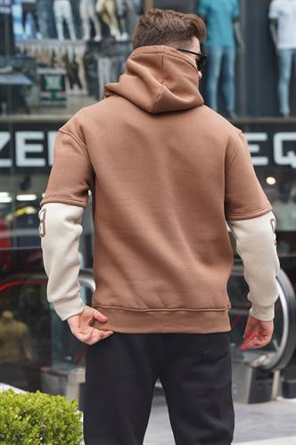 Kahverengi Nakışlı Kapüşonlu Sweatshirt 6141