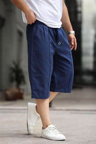 Lacivert Erkek Keten Kapri Şort 6538