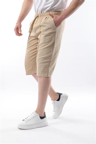 Bej Erkek Keten Kapri Şort 6538