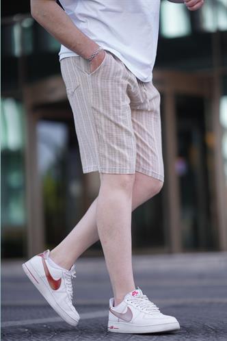 Bej Rahat Kesim Erkek Keten Kapri Şort 6543