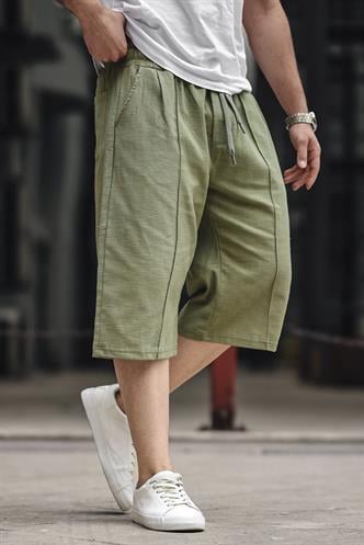 Haki Erkek Keten Kapri Şort 6538