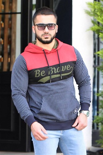 Kapşonlu Çizgili Sweatshirt Lacivert 2815