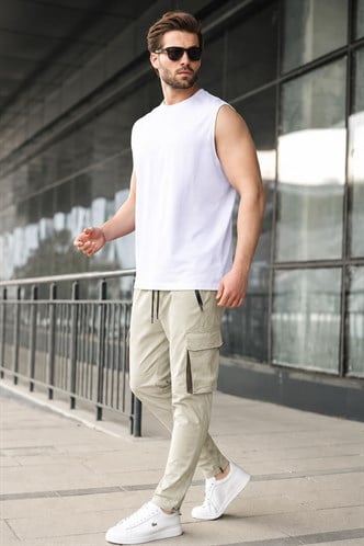 Ekru Kargo Cep Erkek Jogger Pantolon 5791