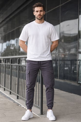 Men Cargo Smoke Gray Trousers 5437