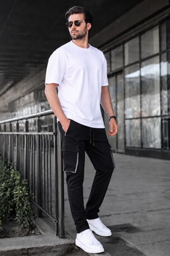 Siyah Kargo Cep Jogger Pantolon 5791