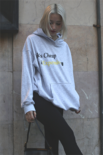 Karmelanj Baskılı Oversize  Kapüşonlu Sweatshirt MG1573