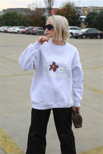 Karmelanj Bisiklet Yaka Baskılı Sweatshirt MG1572