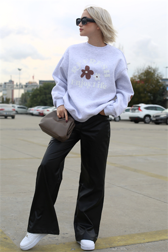 Karmelanj Bisiklet Yaka Baskılı Sweatshirt MG1572