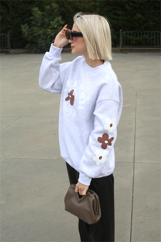 Karmelanj Bisiklet Yaka Baskılı Sweatshirt MG1572
