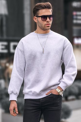 Karmelanj Bisiklet Yaka Oversize Şardonlu Basic Erkek Sweatshirt 6048