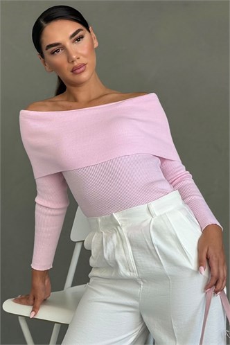Pembe Madonna Yaka Uzun Kollu Triko Kazak MG2184