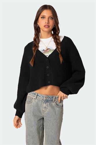 Siyah Düğmeli Triko Kazak Hırka MG1990