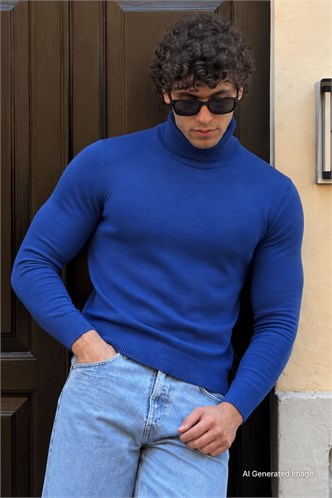 Madmext Men Turtleneck Indigo Sweater 4656