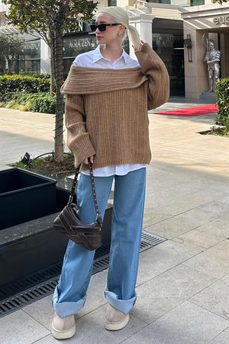 Bej Madonna Yaka Kadın Kazak MG2274