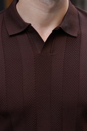 Kahverengi Regular Fit Polo Yaka Triko Erkek Kazak E7509