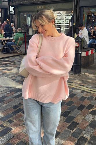 Pembe Bisiklet Yaka Oversize Triko Kazak MG1972