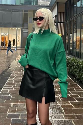 Mad Girls Turtleneck Green Sweater MG1252